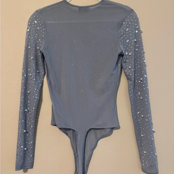 Windsor Blue Embellished Bodysuit with High Neckline - Picture 2 of 2